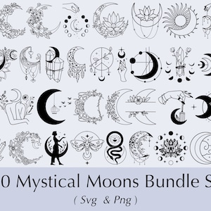 Mystical Moon Svg. Celestial Svg. Mystical Moon Clipart. Witchcraft Magic Wicca Bundle Svg & Png. Moon Png. Commercial Use Included
