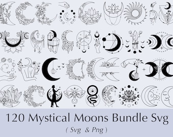 Mystical Moon Svg | Celestial Svg | Mystical Moon Clipart | Witchcraft Magic Wicca Bundle Svg & Png | Moon png | Commercial Use Included