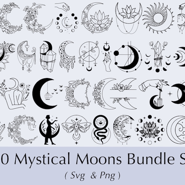 Mystical Moon SVG Clipart Bundle, Witchcraft Wicca Designs (SVG & PNG)