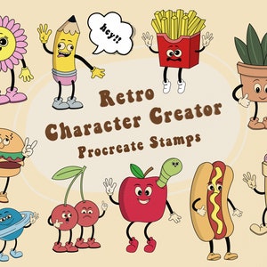 Retro Character Creator | Procreate stamps | Create a Character | Digital Stamps | Commercial licence included