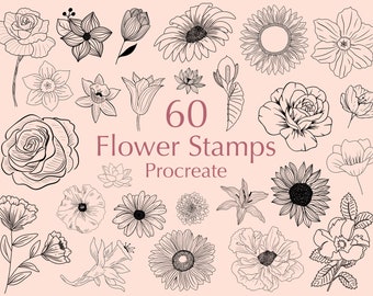 Pocreate Flower Stamps | Procreate Floral Brushset | Procreate Stamp Brushset | Commercial Use Included
