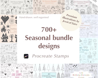 Seasonal Procreate Stamps Bundle | Procreate Brushes | Tattoo Cut File | Christmas stamps | Halloween stamps | Digital Stamps