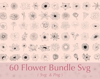 Bloem SVG-bundel | 60 bloemmotieven (svg en png)