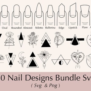 May include: A set of 40 nail art designs in black and white. The designs include geometric shapes, flowers, and other abstract patterns. The designs are perfect for creating unique and stylish nail art.