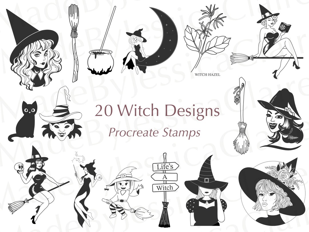 Procreate Witch Stamps | 20 Halloween, Spooky, Celestial Brushes ...