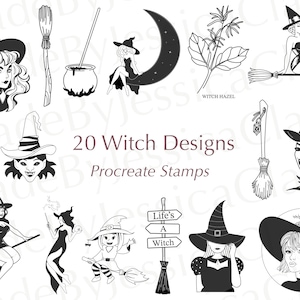 Procreate Witches | Witch stamps | Halloween stamps | Spooky stamps | Celestial | Witchcraft | Tattoos | Commercial use Included