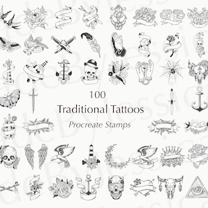 Traditional Tattoo Procreate Stamps | Procreate brushes | Floral Tattoo | Banners Procreate | Witchcraft Tattoos | Commercial