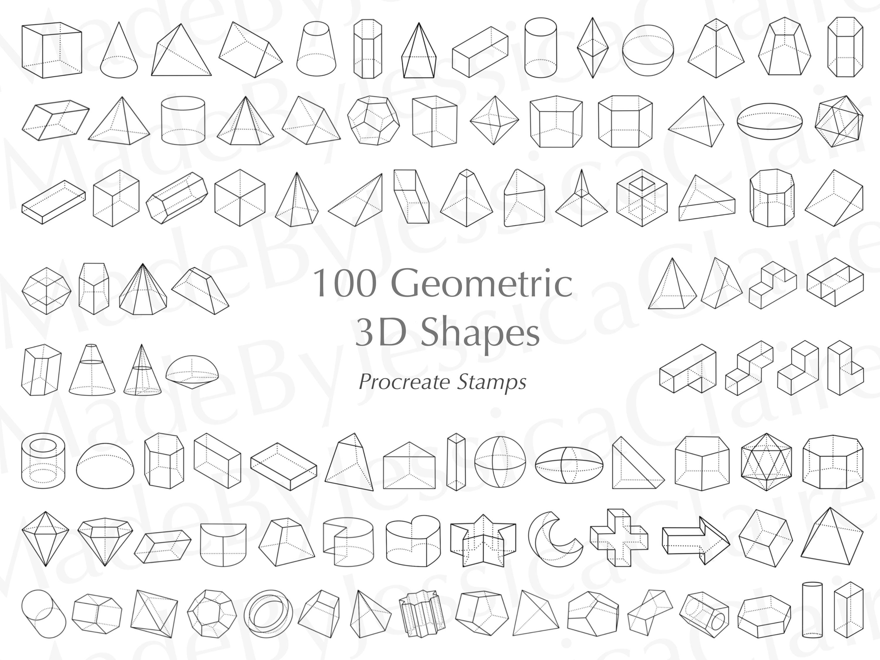 Geometric 3D Shapes for Procreate — Sacred Geometry Tattoo Stamp Brushes (100 Abstract Stamps)
