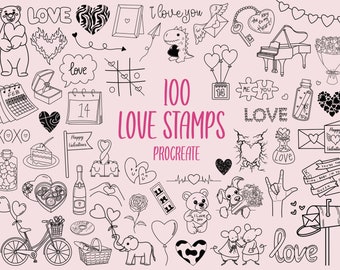 100 Love Doodles Procreate Stamps | Valentine's Brushset (Commercial Use)