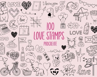 Procreate Love Stamps | Procreate Valentines stamps | Procreate hearts | heart stamps | Procreate doodles | doodle stamps | Commercial Use