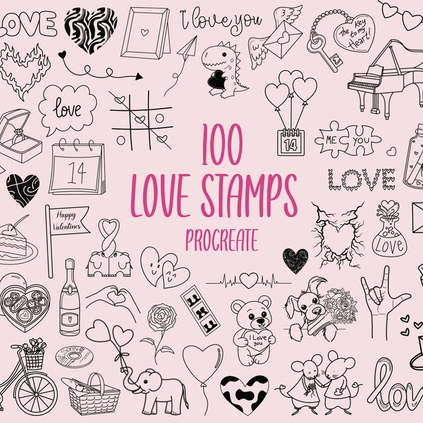 Procreate Love Stamps | Procreate Valentines stamps | Procreate hearts | heart stamps | Procreate doodles | doodle stamps | Commercial Use