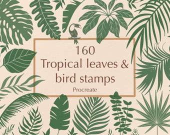Tropische Blätter Procreate Briefmarken, Dschungel Botanische Pinsel Set (160)