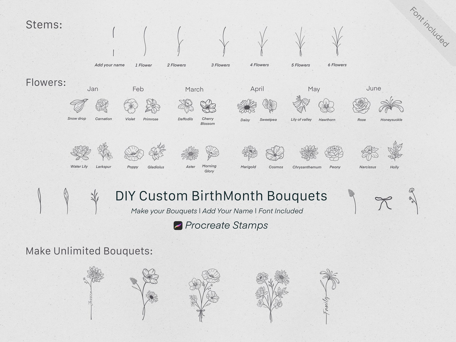 Procreate Birth Month Flowers | DIY Bouquets | Procreate Tattoos ...