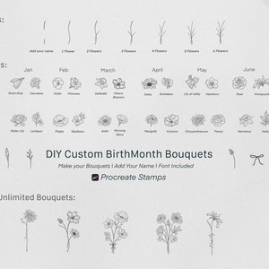 Procreate Geburtsmonat Blumen | DIY Blumensträuße | Procreate Tattoos | Botanische Stempel | Kommerzielle Nutzung