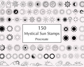 150 mystische Sonne Procreate Stamps, Celestial Boho Tattoo Designs