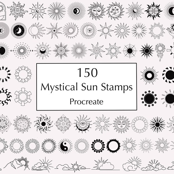 Mystical Sun Procreate Stamps. Celestial Procreate Stamps. Witchcraft Magic & Wicca. Boho Style. Tattoos. Commercial use Included