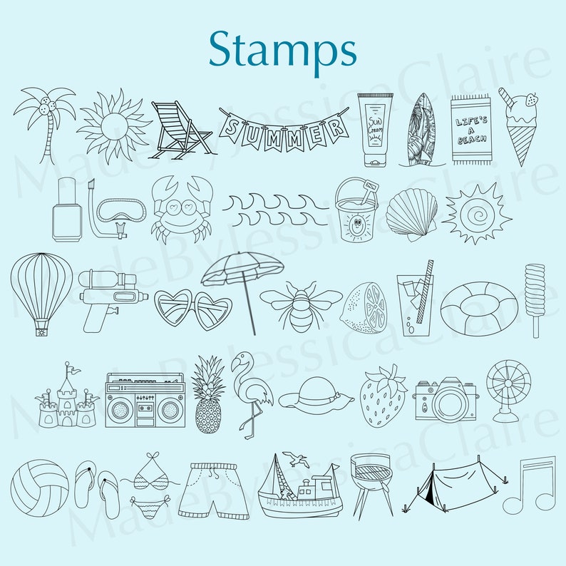 Pocreate Summer Stamps | Procreate Stamp Brushset | Commercial Use ...