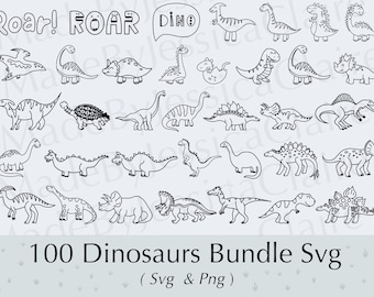 Dinosaur SVG/PNG. Dinosaur Cut file. Cute Dinosaurs. Cartoon Cut file. Jurassic. T-Rex. Velociraptor. Commercial use included