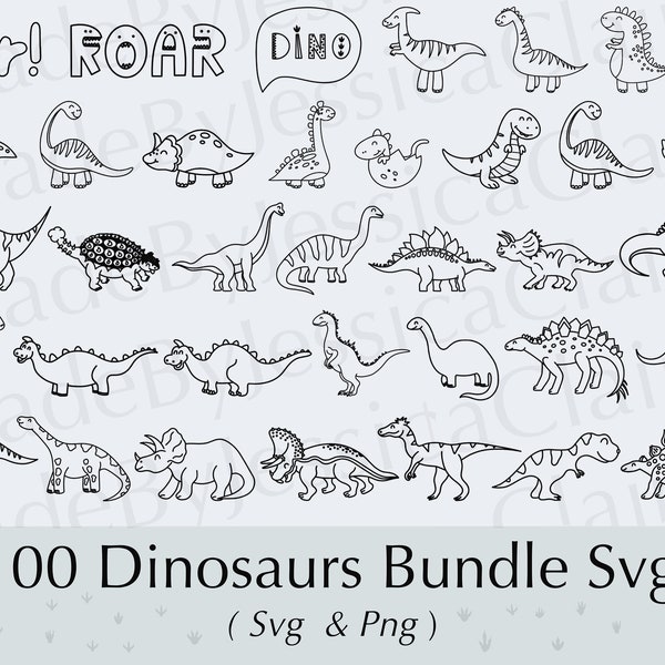 Dinosaur SVG/PNG. Dinosaur Cut file. Cute Dinosaurs. Cartoon Cut file. Jurassic. T-Rex. Velociraptor. Commercial use included