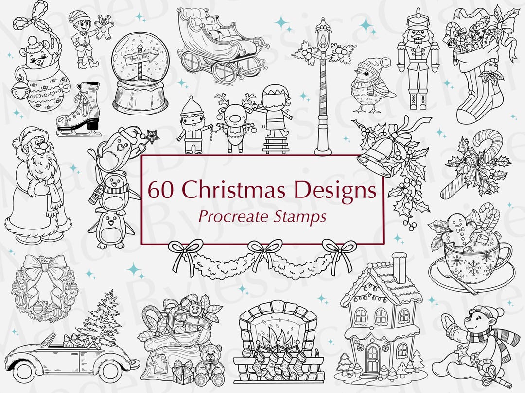 Christmas Procreate Brush Set | 60 Holiday Stamps (commercial Use) - Etsy