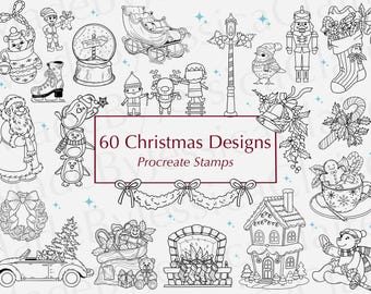 Christmas Procreate Brush Set | 60 Holiday Stamps (Commercial Use)