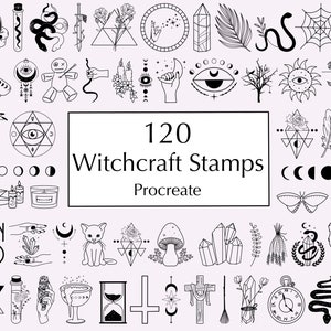 Witchcraft Procreate Stamps | Mystic Procreate Stamps | Celestial Dark Soul Crystal and Potions Procreate Stamps | Commercial Use Included