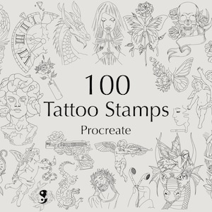 Tatuajes Procreate / Juego de pinceles para tatuajes Procreate / Plantilla para tatuajes / Ángeles Procreate / Flores / Calavera Procreate / Uso comercial incluido