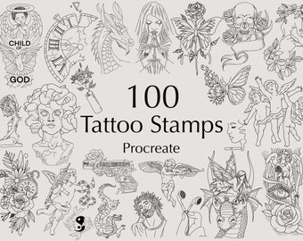 Procréer des tatouages | Procreate Tattoo Brushset | | au pochoir de tatouage Procréer des anges | Fleurs | Procréer des | de crâne Utilisation commerciale incluse