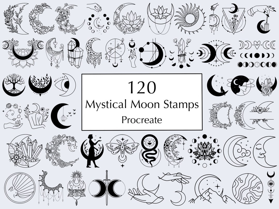 Mystical Moon Procreate Stamps | 120 Celestial Tattoo Stamps ...