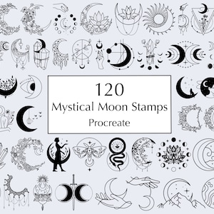 Mystical Moon Procreate Stamps | Celestial Stamps | Witchcraft, Magic and Wicca Procreate Stamps | Tattoo Stamps | Commercial Use Included