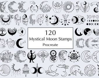 Mystical Moon Procreate Stamps | Celestial Stamps | Witchcraft, Magic and Wicca Procreate Stamps | Tattoo Stamps | Commercial Use Included
