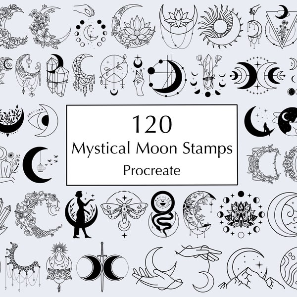 Mystical Moon Procreate Stamps | Celestial Stamps | Witchcraft, Magic and Wicca Procreate Stamps | Tattoo Stamps | Commercial Use Included