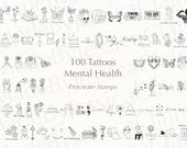 Mental Health Tattoos Procreate | Procreate stamps | Procreate brushes | Flower stamps | Line art | Fine line tattoos | Tattoo bundle