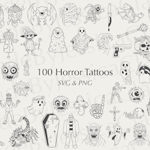 Horror Patchwork SVG & PNG | Tattoos SVG | Gothic Tattoo Flash | Tattoo cut file | Minimalist | Halloween designs | Commercial Use Included