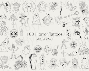 100 Horror Tattoo Designs | Gothic Tattoo Flash, Halloween (SVG & PNG)