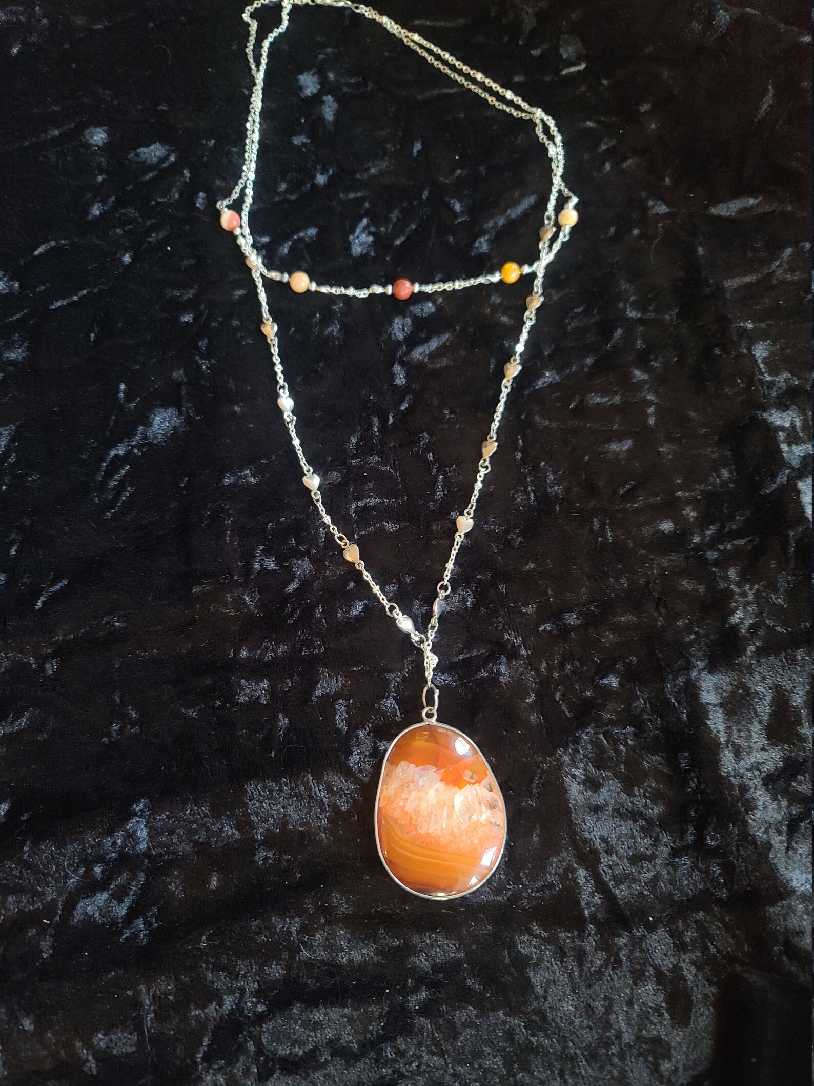 Beautiful Fire Agate Pendant Necklace with Silver Heart Chain Etsy