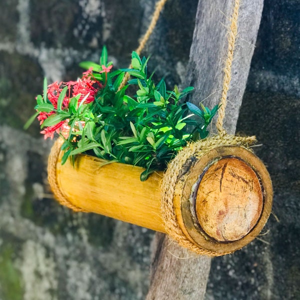 Jardinière suspendue en bambou, Pot de fleur suspendu en bambou, Tenture murale en bambou, Support de plante suspendu