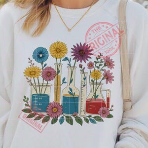 Becher per chimica floreale PNG: design di sublimazione per tecnici di laboratorio scienziati