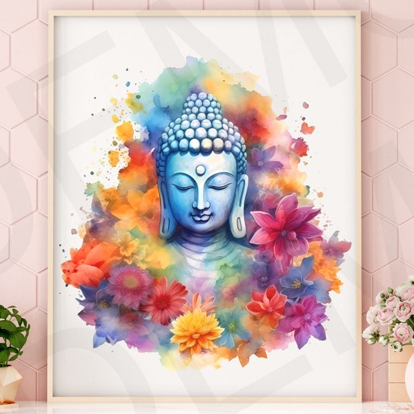 Watercolor Buddha wall art png, Meditation png, Namaste png, Buddha Art, Buddhist png, Lotus Flower png