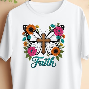 Faith Butterfly Cross PNG: Floral Christian Design (Digital Download)