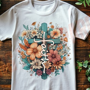 Floral Faith Cross PNG: Christian Clipart 5 png file (Digital Download)