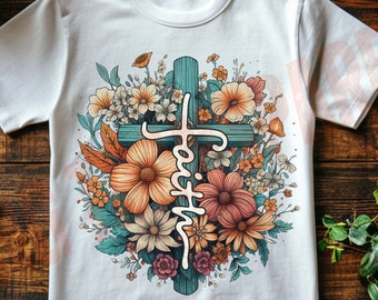 Floral Faith Cross PNG: Christian Clipart (Digital Download)