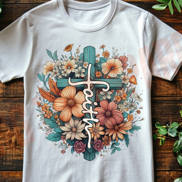 Floral Faith Cross PNG: Christian Clipart 5 png file (Digital Download)