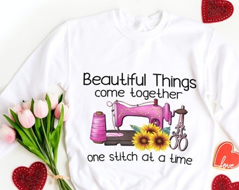 Watercolor Floral sewing machine sublimation design downloads, Beautiful things come together one stitch at a time png