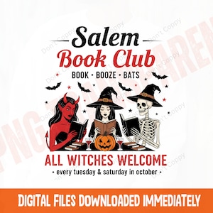 Salem Book Club PNG, Halloween Witches Sublimation, Spooky Reading png, Retro Horror PNG, All Witches Welcome Sublimation