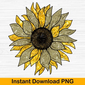 Glitter Sunflower PNG: Gold Tie Dye Sublimation Design (Digital Download)