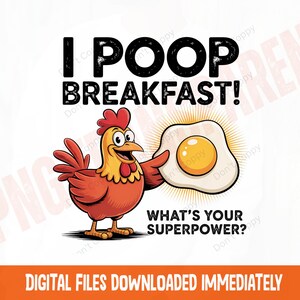 Pollo divertido PNG: Diseño de sublimación para el desayuno con caca