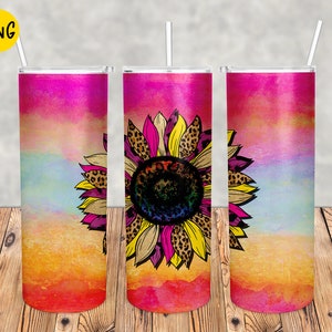 Sonnenblume 20 Oz dünner Becher png, 20 Oz dünner Regenbogen Sonnenblume Wrap verjüngt sich gerade Vorlage digitaler Download