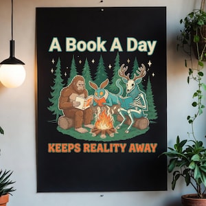 Bookish png, Sasquatch Bookworm png Reader png, Retro Campfire, png