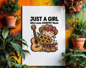 Girl Who Loves Country Music PNG: Sunflower Guitar, Cowgirl Vibe